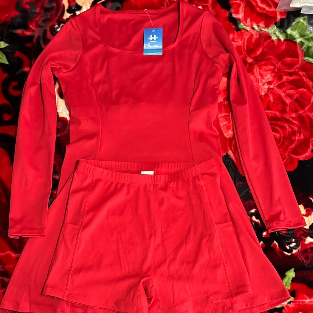 Hellisal Red Athletic Bodycon mini dress with shorts